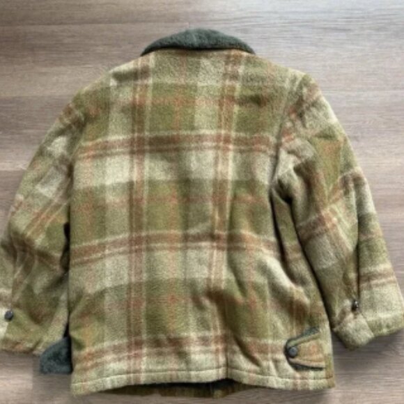 Vintage 60s 70s Wool Lumberjack Coat Jacket Sherpa Lined Men's Sz L Green Plaid - Picture 4 of 5